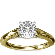 14k 黃金ZAC ZAC POSEN 弧形大教堂單石訂婚戒指搭鑽石橋飾細節（1/10 克拉總重量）